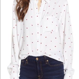 Rails classic white button down red hearts M